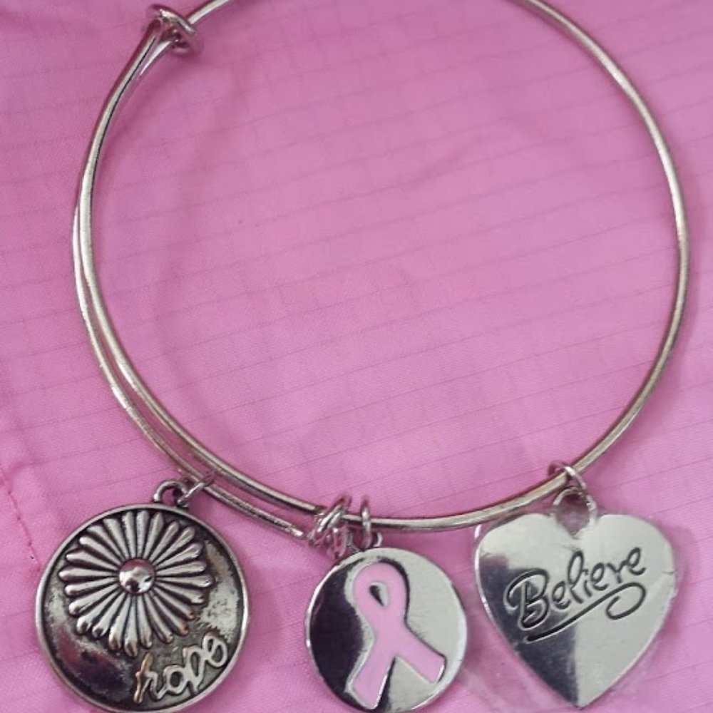 Breast Cancer Awareness Bangle Bracelet - Picture 2 of 2